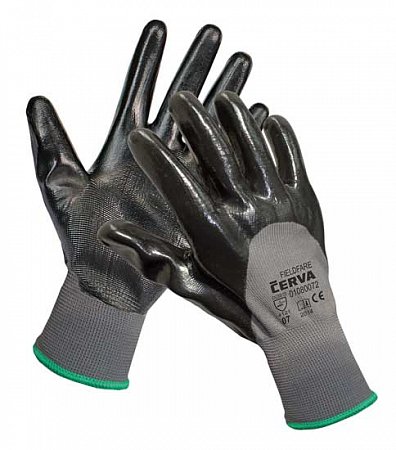 CERVA - FIELDFARE rukavice pletené bezešvé máčené ze 3/4 v černém nitrilu - velikost 9