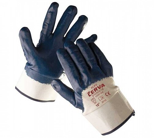 CERVA - RUFF rukavice z bavlněného úpletu nitrilovou dlaní a tuhou manžetou - velikost 9